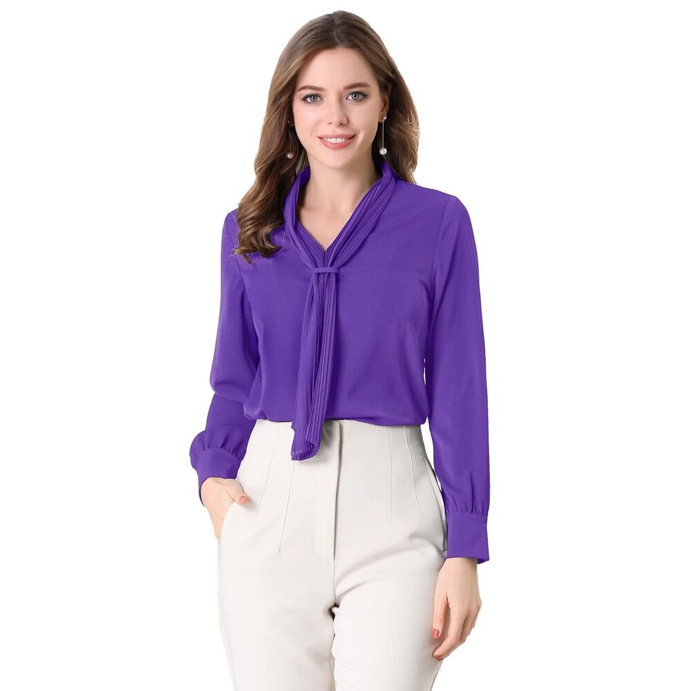 Chiffon Pleated Tie Neck Office Top, Size XXL, 8I-189T005
